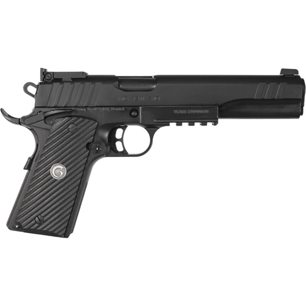 Picture of  Eaa Girsan 390600 Mc1911s Hunter Full Size 10Mm Auto 8+1 6" Black Steel Barrel, Blued Serrated Slide, Matte Black Steel Frame W/Accessory Rail & Beavertail, Black Checkered Polymer Grips Ambidextrous 741566904196