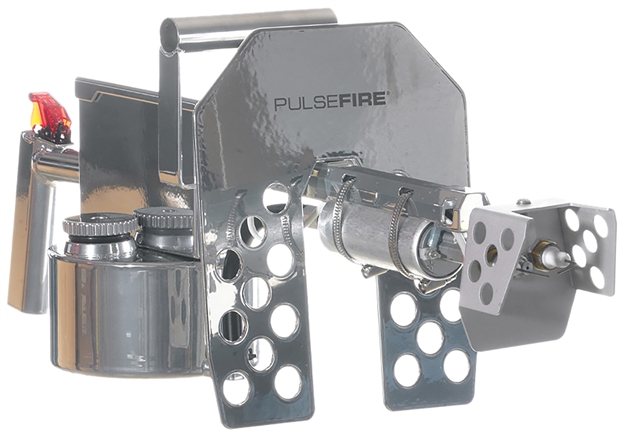 Picture of  Exothermic Technologies Pflrtsilv Pulsefire Lrt Mirror Silver Aluminum/Brass/Viton 25 FT Flame Range 25.70" Long Fuel Gasoline/Gasoline, Diesel Mix Includes Battery/Battery Charger 850016429155