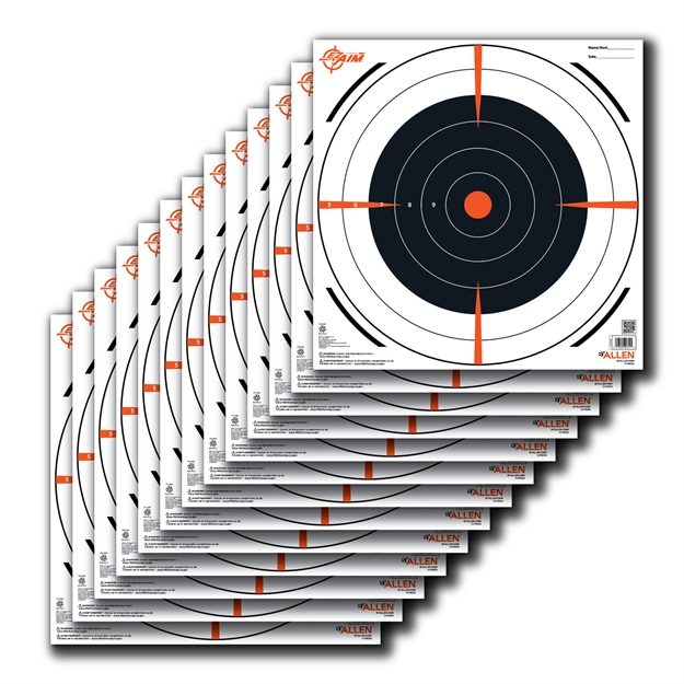 Picture of  Ez-Aim 15334 Bullseye  Hanging Paper 12" X 12" Black/White 13 Per Pack 026509048145