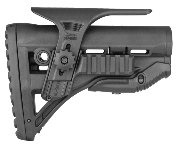 Picture of Fab Defense Fxglshockpc Gl-Shock Pcp Buttstock For Ar-15/ M16/ M4 Adjustable Cheek-Rest W/Built-In Dual Picatinny Rail Black Mil-Spec Polymer FX-GLSHOCKPC