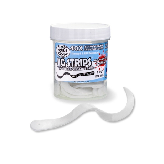 Picture of Fat Cow Jig Strips Eel Tail 3 1/2" X 3/8" Scented (10Ct) - Ghost White