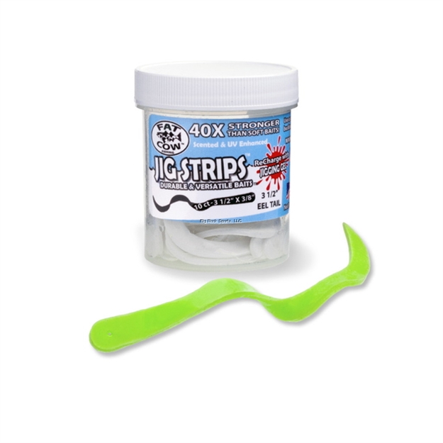 Picture of Fat Cow Jig Strips Eel Tail 3 1/2" X 3/8" Scented (10Ct)- Chartreuse