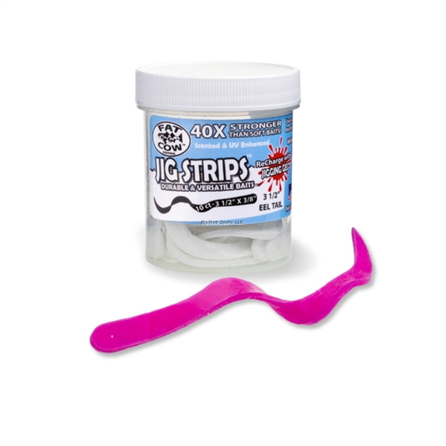 Picture of Fat Cow Jig Strips Eel Tail 3 1/2" X 3/8" Scented (10Ct)- Hot Bubblegum