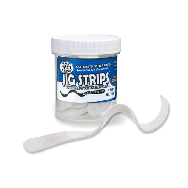 Picture of Fat Cow Jig Strips Eel Tail 5 1/2" X 1/2" Scented (8Ct) - Ghost White