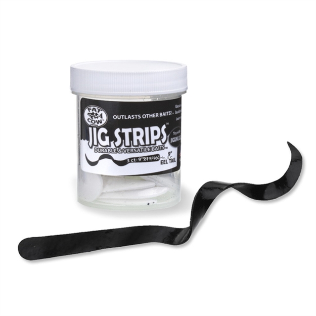 Picture of Fat Cow Jig Strips Eel Tail 9" X 11/16" Scented (3Ct)- Black