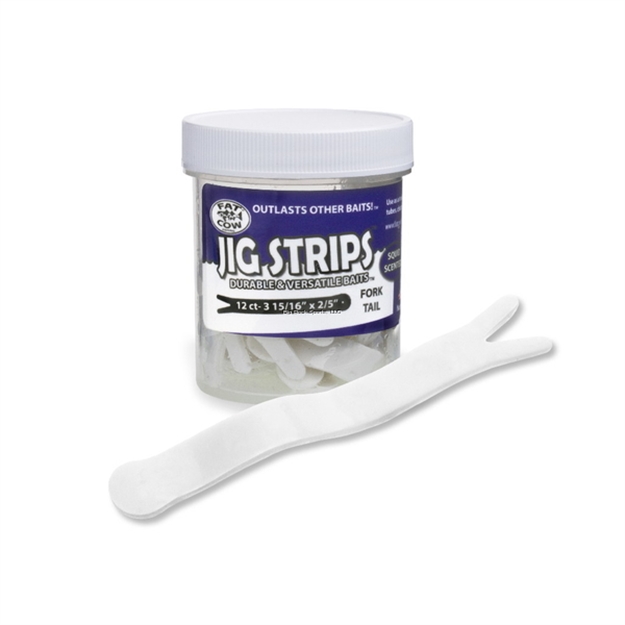Picture of Fat Cow Jig Strips Fork Tail 3-15/16" X 2/5" Scented (12Ct) - Ghost White