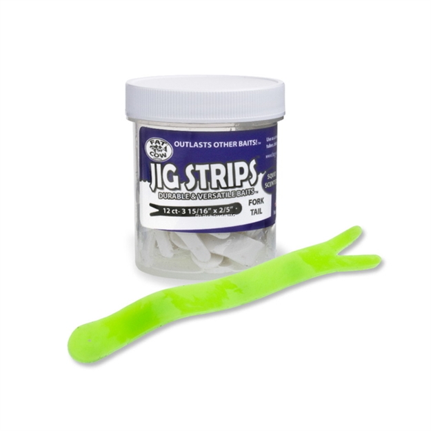 Picture of Fat Cow Jig Strips Fork Tail 3-15/16" X 2/5" Scented (12Ct)- Chartreuse