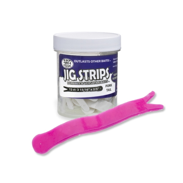 Picture of Fat Cow Jig Strips Fork Tail 3-15/16" X 2/5" Scented (12Ct)- Hot Bubblegum