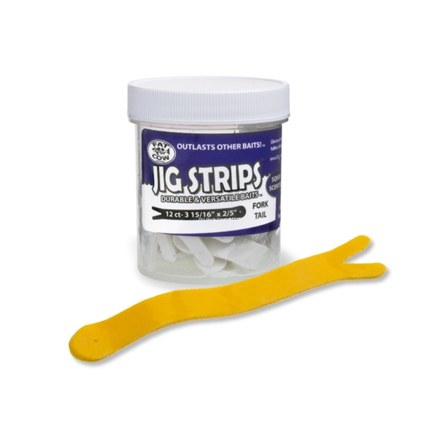 Picture of Fat Cow Jig Strips Fork Tail 3-15/16" X 2/5" Scented (12Ct)- Yellow