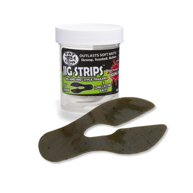 Picture of Fat Cow Jig Strips "Jig And Pig" Style Trailers 3" Craw - Scented (5Ct) - Green Pumkin Seed