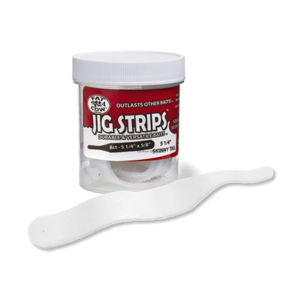 Picture of Fat Cow Jig Strips Skinny Tail 5-1/4 X 5/8 Scented  (8Ct) - Ghost White