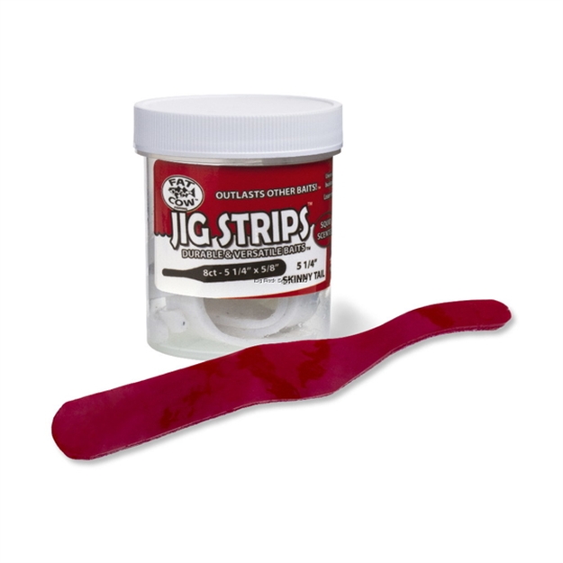Picture of Fat Cow Jig Strips Skinny Tail 5-1/4 X 5/8 Scented  (8Ct)- Blood Red