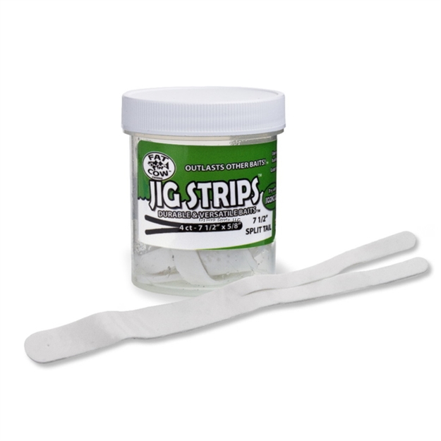 Picture of Fat Cow Jig Strips Split Tail 7 1/2" X 5/8" Scented (4Ct) - Ghost White