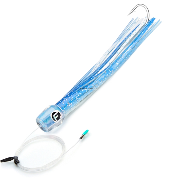 Picture of Fathom Half-Pint MO Head Chugger Extra Small 6" Ice Blue. Pre-Rigged 8' 100# Mono 7/0 Stainless Hook