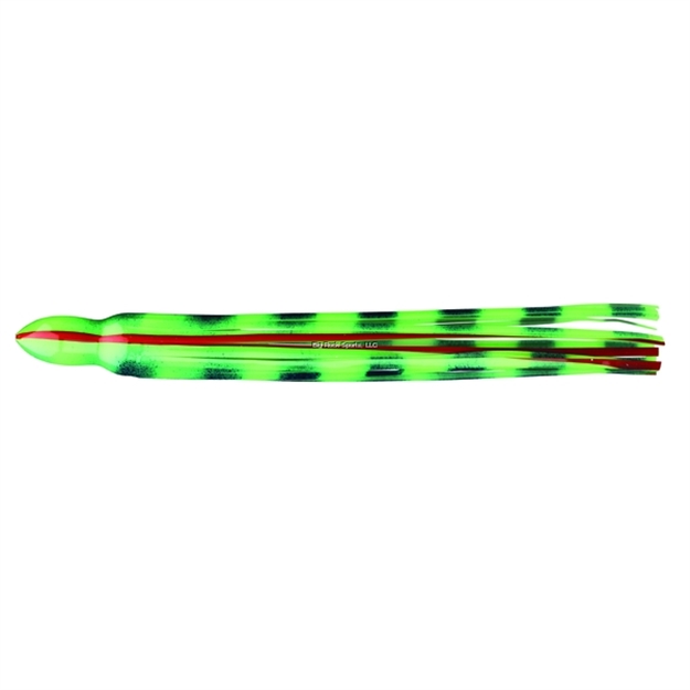 Picture of Fathom Offshore Octopus Trolling Skirt, 1 1/4" X 12", Lumo Green With Black Bars With Red Vein