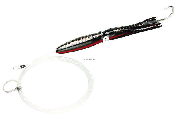 Picture of Fathom Offshore Rigged Squeeder Trolling Lure, 11", 13 Oz, 8/0 Hook, Black With Foil Dots With Red Vein