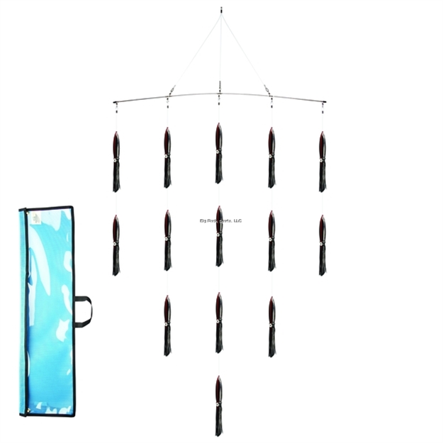 Picture of Fathom Offshore Rigged Squid Spreader Bar, 36", Black W/Foil Dots/Red Vein, 8/0 Hk, 3 FT 250 LB Ldr, 14 + 1 Rigged Bait, 11" Squid, 38" Bag