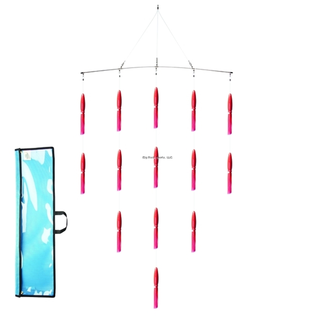 Picture of Fathom Offshore Rigged Squid Spreader Bar, 36", FL Red W/Blue Dots, 8/0 Hk, 3 FT 250 LB Ldr, 14 + 1 Rigged Bait, 11" Squid, 38" Bag