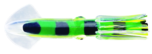 Picture of Fathom Offshore Solid Rubber Squid, 6", Fluorescent Green With Black Bars & Chartreuse Belly