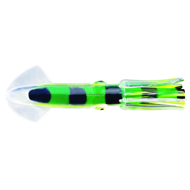 Picture of Fathom Offshore Solid Rubber Squid, 9", Fluorescent Green With Black Bars & Chartreuse Belly