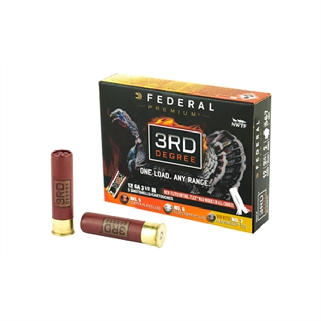 Picture of Federal 3Rd Degree Turkey Shotshell W/ Flight Control Flex Wad 12 GA 3 1/2" 2Oz 5, 6, 7 Shot 1250 Fps 5 Rnd Per Box PTDX139 567