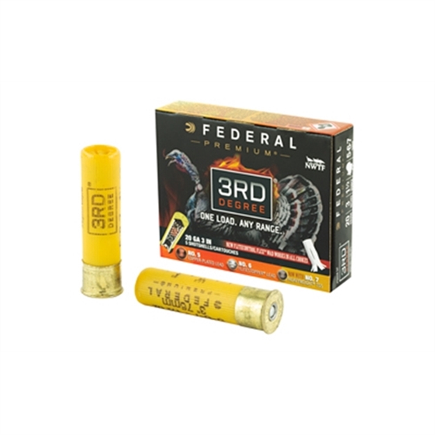 Picture of Federal 3Rd Degree Turkey Shotshell W/ Flight Control Flex Wad 20 GA 3" 1 7/16Oz 5, 6, 7 Shot 1100 Fps 5 Rnd Per Box PTDX258 567