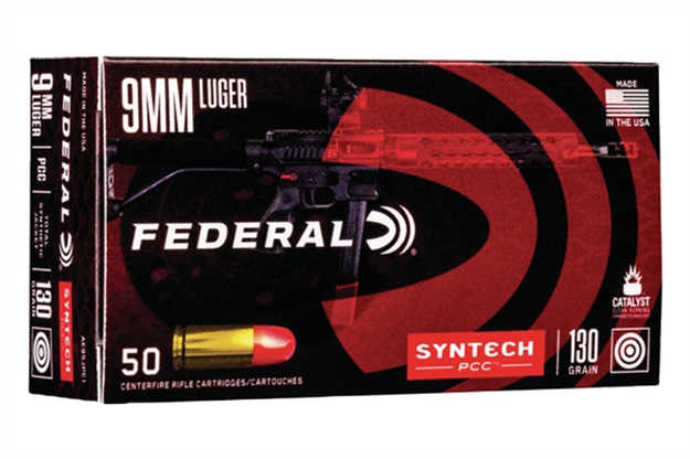 Picture of Federal American Eagle Syntech Pcc, 9Mm Luger, 130 Grain, Total Synthetic Jacket, Pistol Caliber Carbine, 50 Rounds Per Box AE9SJPC1