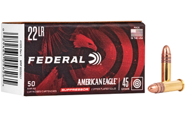 Picture of  Federal Ae22sup1 American Eagle Suppressor 22Lr 45Gr Copper Plated Round Nose 50 Per Box/100 Case