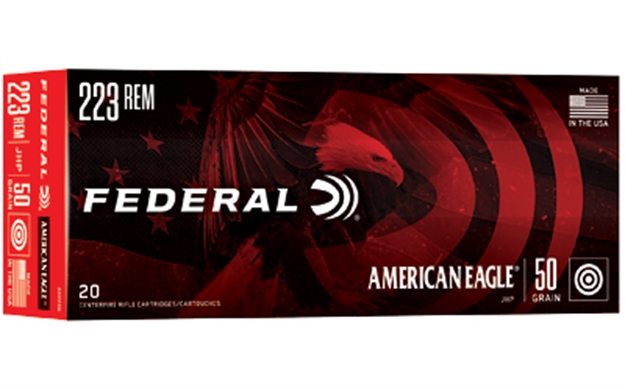 Picture of  Federal Ae223g American Eagle Varmint & Predator 223Rem 50Gr Jacketed Hollow Point 20 Per Box/25 Case 029465091026