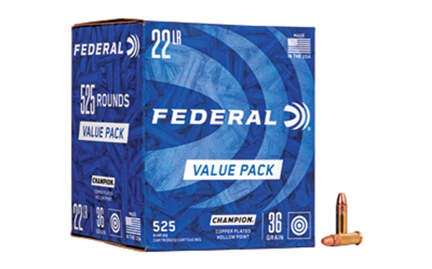 Picture of Federal Champion Rimfire Rifle Ammo 22 Lr, Copper Plated Hp, 36 Grains, 1260 Fps, 525 Rounds, Boxed 745