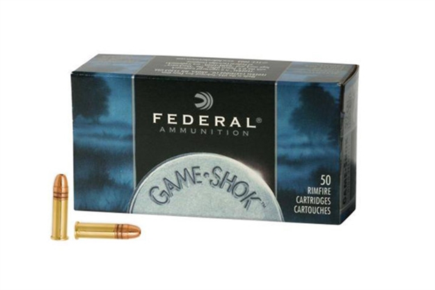 Picture of Federal Game-Shok Rimfire Rifle Ammo 22 Lr, Copper Plated Hp, 31 Grains, 1430 Fps, 50 Rounds, Boxed 724
