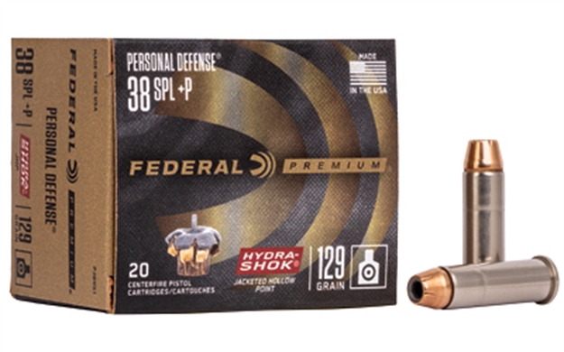 Picture of Federal P38hs1 Premium Personal Defense 38Special+P 129Gr Hydra-Shok Jacketed Hollow Point 20 Per Box/25 Case 029465088323