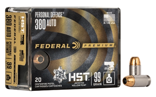 Picture of Federal P380hst1s Premium Personal Defense Micro 380Acp 99Gr Hst Jacketed Hollow Point 20 Per Box/10 Case 029465065553
