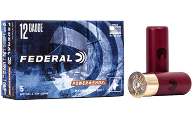 Picture of Federal Power-Shok Shotgun Ammo 12 Ga, 2-3/4 In, 000B, 8 Pellets, 1325 Fps, 5 Rounds, Boxed F127 000