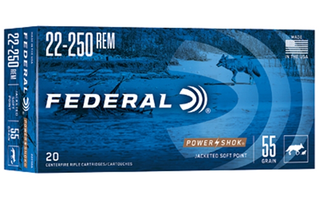 Picture of Federal 22250A Power-Shok  22-250 Rem 55 GR Jacketed Soft Point 20 Per Box/ 10 Case 029465088231 -