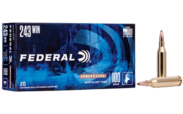 Picture of  Federal 243B Power-Shok  243Win 100Gr Jacketed Soft Point 20 Per Box/10 Case