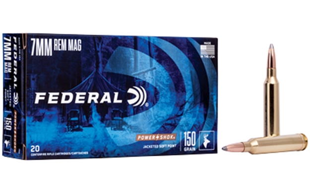 Picture of Federal Power-Shok Rifle Ammo 7Mm Rem Mag, Sp, 150 Grains, 3110 Fps, 20, Boxed 029465084431 -