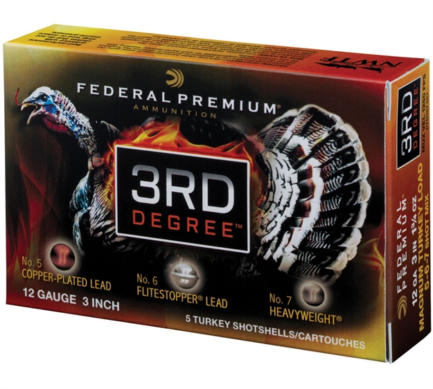 Picture of Federal 3Rd Degree Turkey Shotshell 12 Ga, 3 In, No. 7, 1-3/4 Oz, 3.96 Dr, 1250 Fps, 5 Rnd Per Box PTD157 567