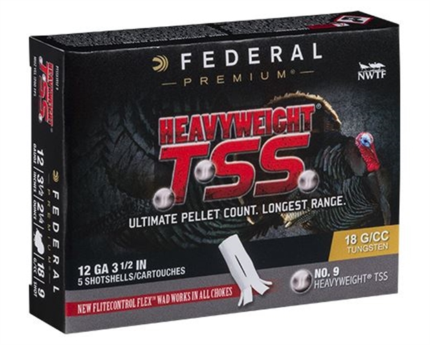 Picture of Federal Ptssx191f9 Premium Turkey Heavyweight Tss 12Gauge 3.50" 2 1/4Oz 9Shot 5 Per Box/50 Case PTSSX191F 9