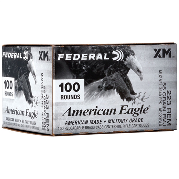 Picture of Federal Cartridge/Vista American Eagle Rifle Ammo 223 Rem, Fmjbt, 55Gr, 3240 Fps, 100 Rnds Oriented Box AE223BLX