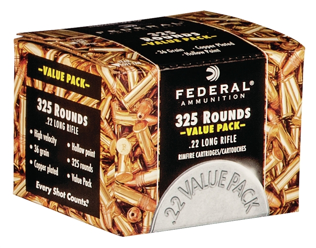 Picture of Federal Cartridge/Vista Champion Rimfire Rifle Ammo 22 Lr, Copper Plated Hp, 36 Gr, 1260 Fps, 325 Rnd Box 725 029465057985