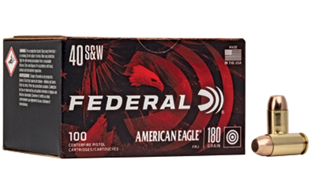 Picture of Federal American Eagle Pistol Ammo 40 S&W 180Gr 100Rnd Fmj 029465062446