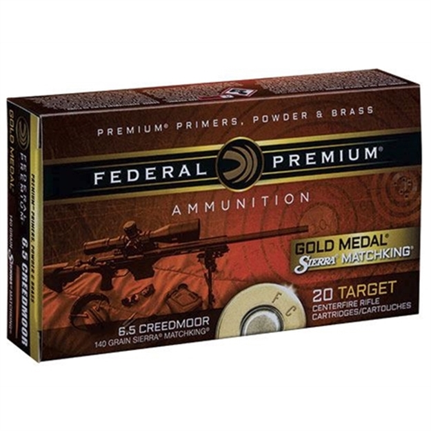 Picture of  Federal Gm65crd1 Premium Gold Medal 6.5Creedmoor 140Gr Sierra Matchking Bthp 20 Per Box/10 Case
