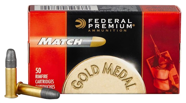 Picture of Federal Gold Medal Premium Match Rimfire Ammo 22 Lr, Solid, 40 Grains, 1080 Fps, 50 Rounds, Boxed