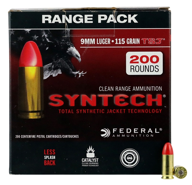 Picture of Federal Ae9sj1200 American Eagle Syntech 
9Mm Luger 115 GR Total Synthetic Jacket Round Nose 200 Bx/ 5 CS