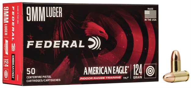 Picture of Federal American Eagle Pistol Ammo 9Mm Luger 124Gr 50Rnd Tmj AE9N1 029465093532