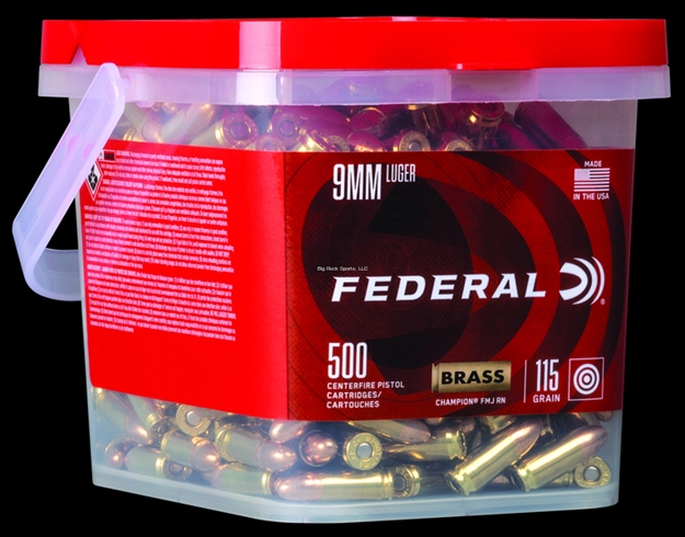 Picture of Federal 9Mm Luger, Fmj, 115 Gr, 1180 Fps, 500 Rnd Bucket