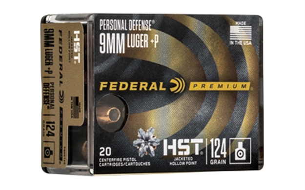 Picture of  Federal P9hst3s Premium Personal Defense 9Mm Luger +P 124 GR Hst Jacketed Hollow Point 20 Per Box/ 10 Case