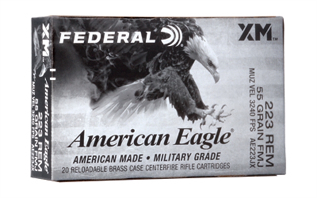 Picture of Federal Cartridge/Vista American Eagle Rifle Ammo 223 Rem, Fmjbt, 55Gr, 3240 Fps, 20 Rnds AE223JX