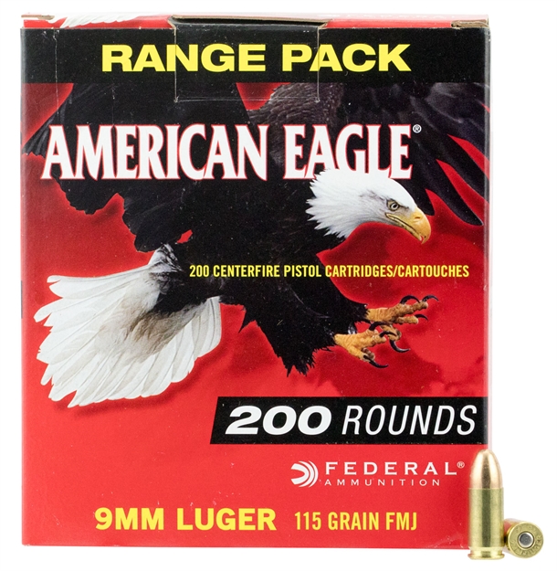 Picture of Federal Ae9dp200 American Eagle Handgun 
9Mm Luger 115 GR Full Metal Jacket 200 Bx/ 5 CS